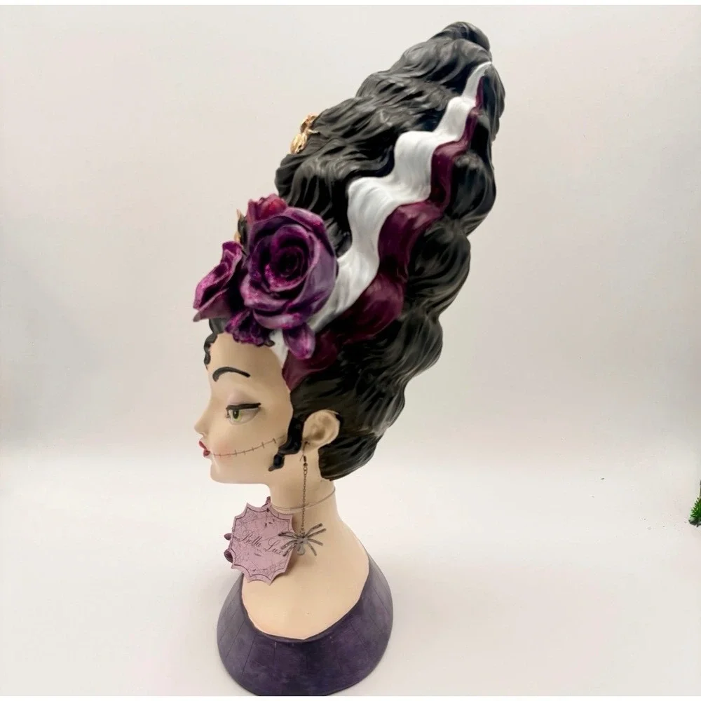 Bella Lux Halloween Bride of Frankenstein Bust & Hand Candle Holder Set Purple